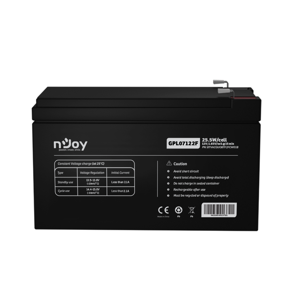 UPS- acumulatori Njoy GPL07122F | Baterie UPS&nbsp; | 12 V | 7 A | Borne&nbsp; F2 | 30 W | 151 x 65 x 94 mm "BTVACGUOBTF2FCW01B"