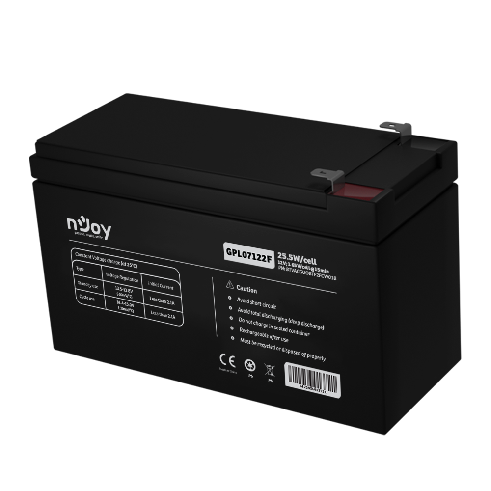 UPS- acumulatori Njoy GPL07122F | Baterie UPS&nbsp; | 12 V | 7 A | Borne&nbsp; F2 | 30 W | 151 x 65 x 94 mm "BTVACGUOBTF2FCW01B"