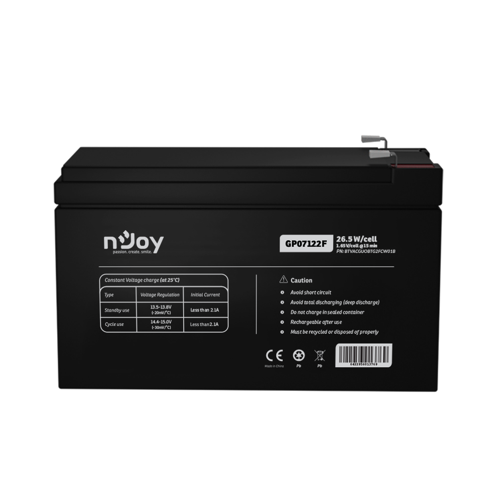 UPS- acumulatori Njoy GP07122F | Baterie UPS&nbsp; | 12 V | 7 A | Borne F2 | 27 W | 151 x 65 x 95 mm "BTVACGUOBTG2FCW01B"