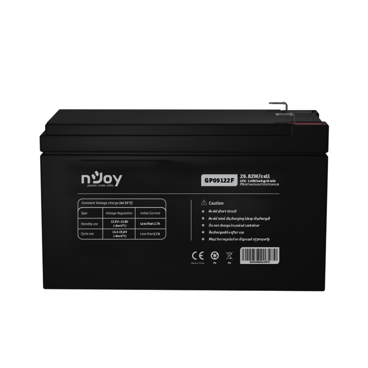 nJoy |BTVACIUOCTO2FCW01B | GP09122F | Baterie UPS | 12 V | 9 A | Borne F2 | 29,82 W | 151 x 65 x 100 mm "BTVACIUOCTO2FCW01B"