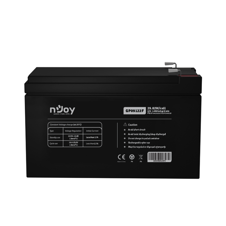 nJoy |BTVACIUOCTO2FCW01B | GP09122F | Baterie UPS | 12 V | 9 A | Borne F2 | 29,82 W | 151 x 65 x 100 mm "BTVACIUOCTO2FCW01B"