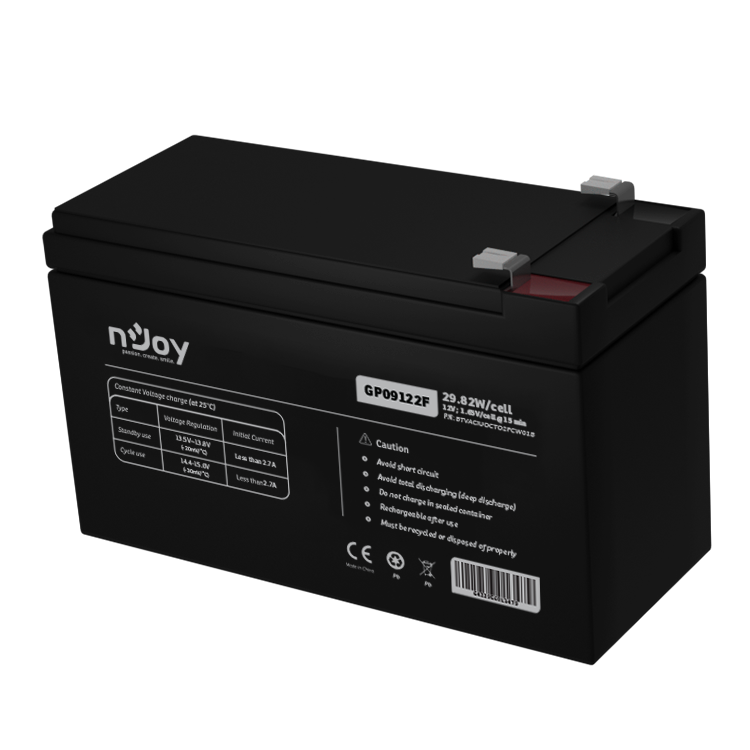 nJoy |BTVACIUOCTO2FCW01B | GP09122F | Baterie UPS | 12 V | 9 A | Borne F2 | 29,82 W | 151 x 65 x 100 mm "BTVACIUOCTO2FCW01B"