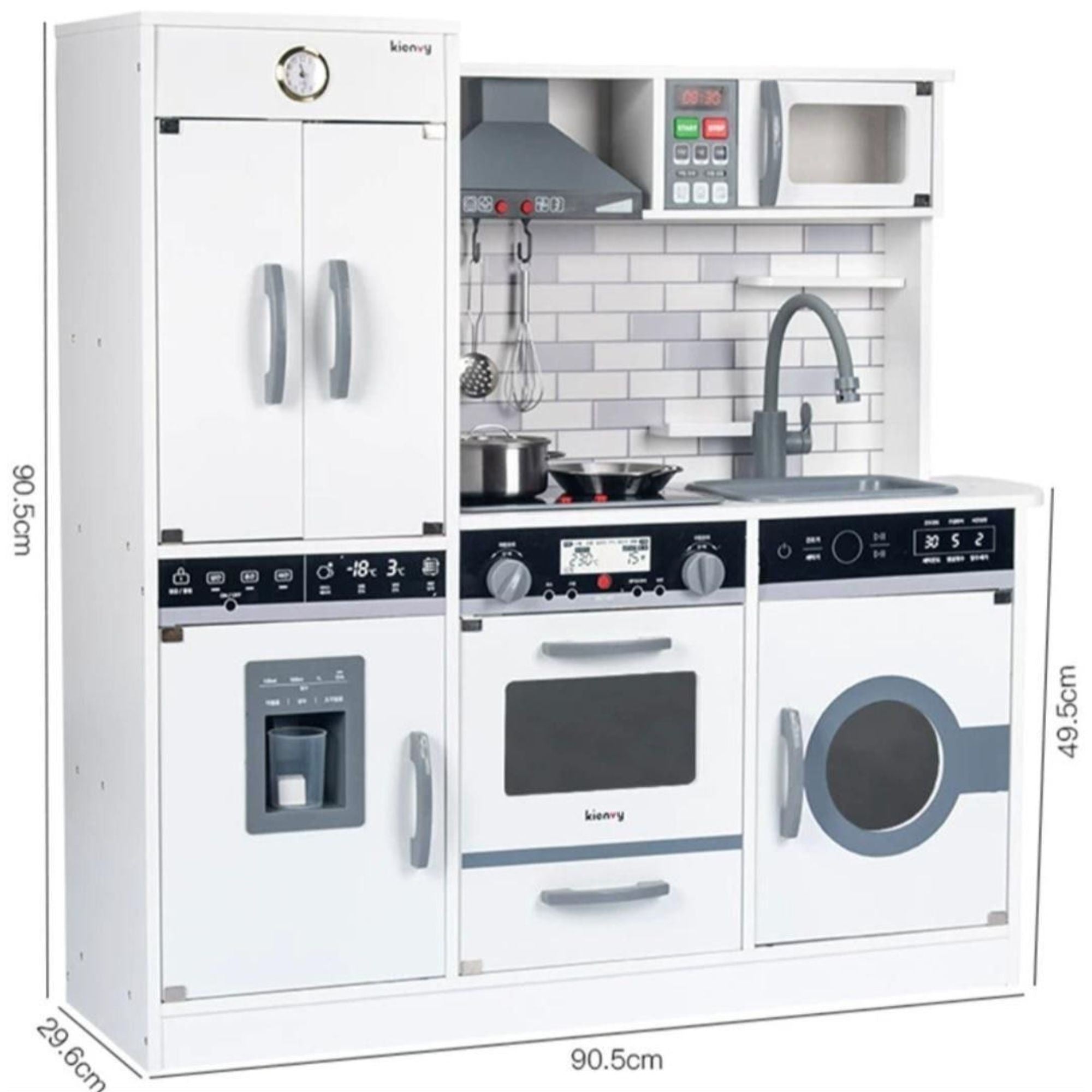 Bucatarie pentru Copii, Flippy, Multifunctionala, Interactiva, cu Sunete, Lumini, Frigider, Cuptor, Chiuveta si Hota, 90 x 90 x 30 cm, Alb