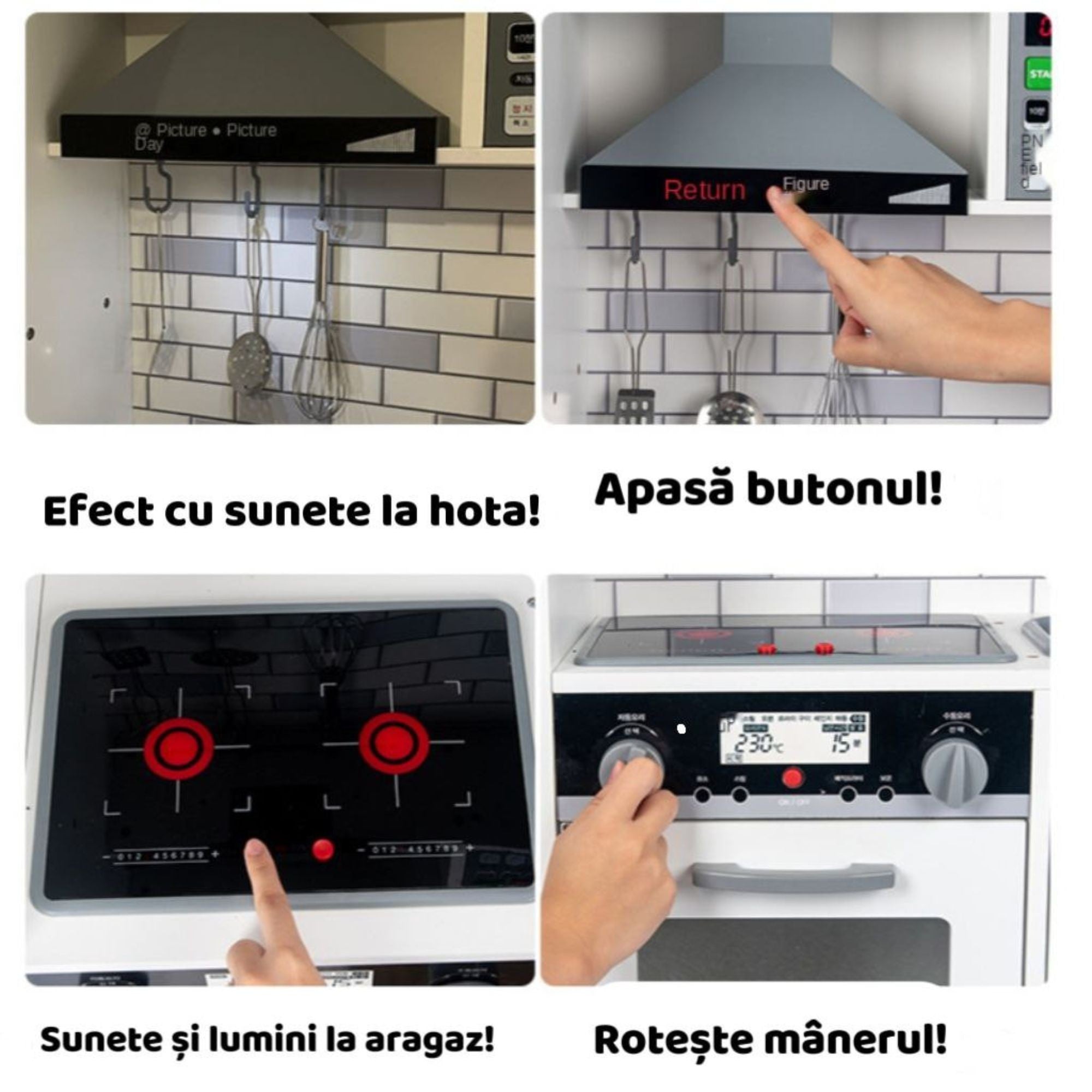 Bucatarie pentru Copii, Flippy, Multifunctionala, Interactiva, cu Sunete, Lumini, Frigider, Cuptor, Chiuveta si Hota, 90 x 90 x 30 cm, Alb