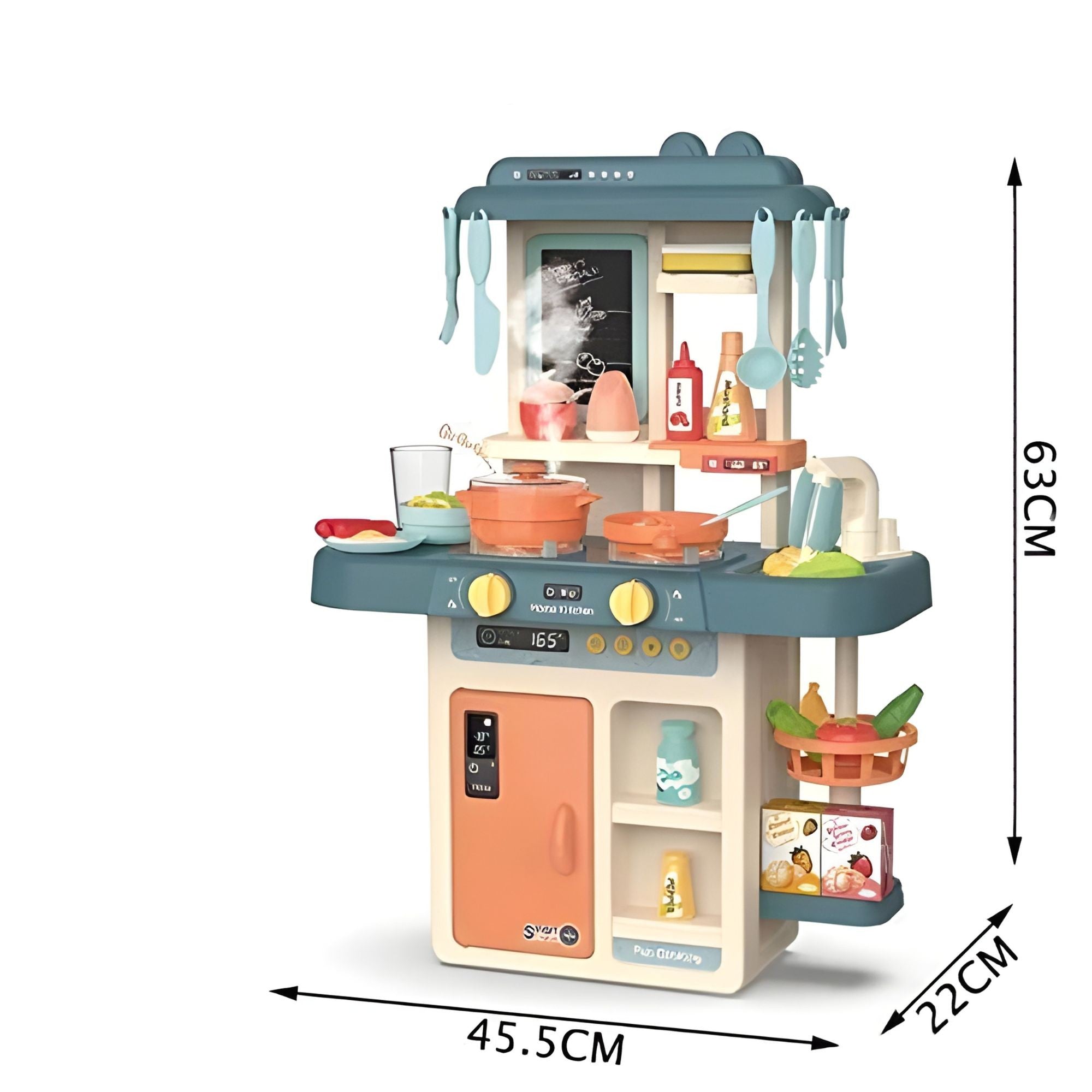 Bucatarie Multifunctionala pentru Copii, Flippy, Jucarie Interactiva, cu Lumini, Sunete, Abur si Apa Reala, Robinet cu Circuit de Apa, 42 Accesorii Incluse, 46 x 22 x 63 cm, Bej/Gri Inchis