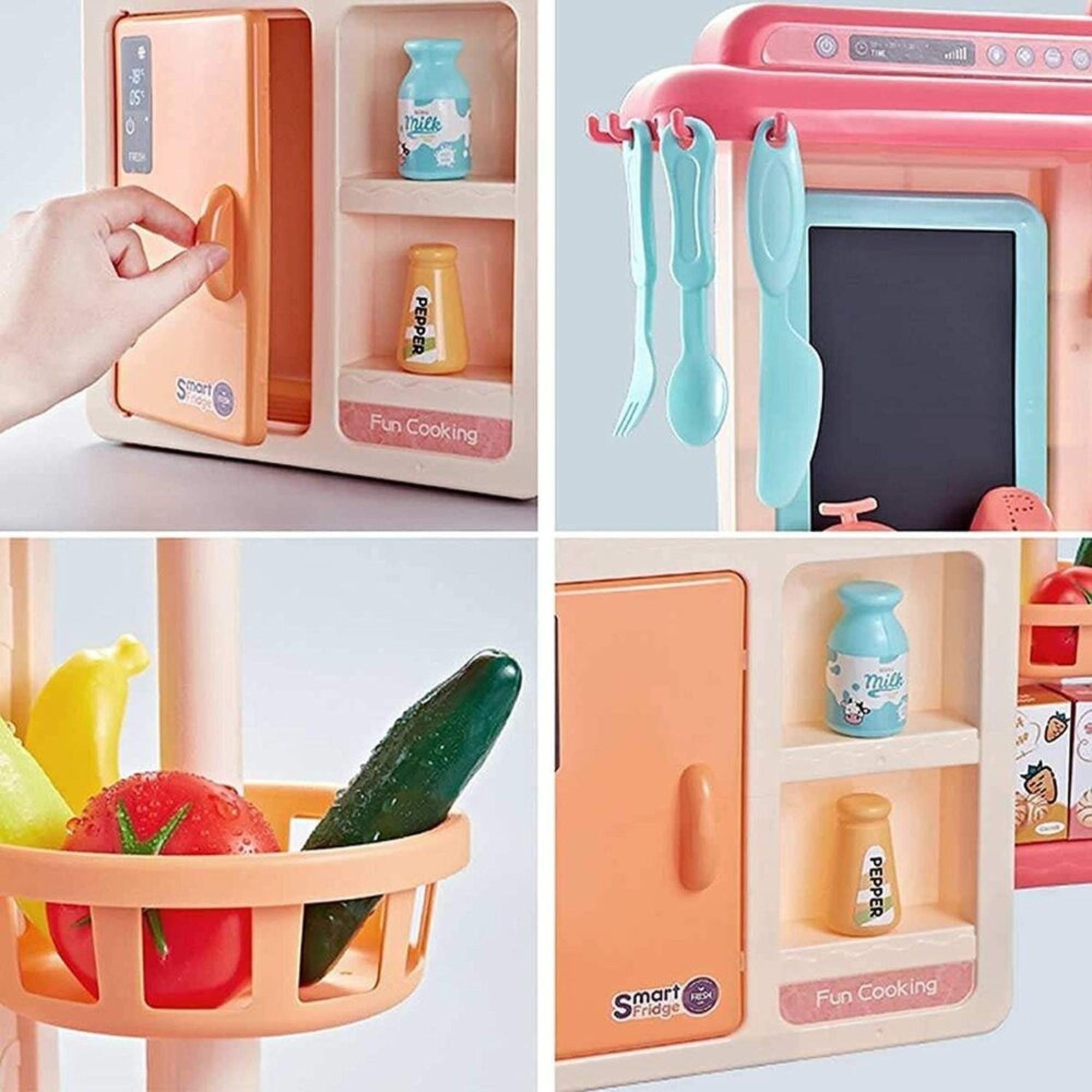 Bucatarie Multifunctionala pentru Copii, Flippy, Jucarie Interactiva, cu Lumini, Sunete, Abur si Apa Reala, Robinet cu Circuit de Apa, 42 Accesorii Incluse, 46 x 22 x 63 cm, Bej/Gri Inchis