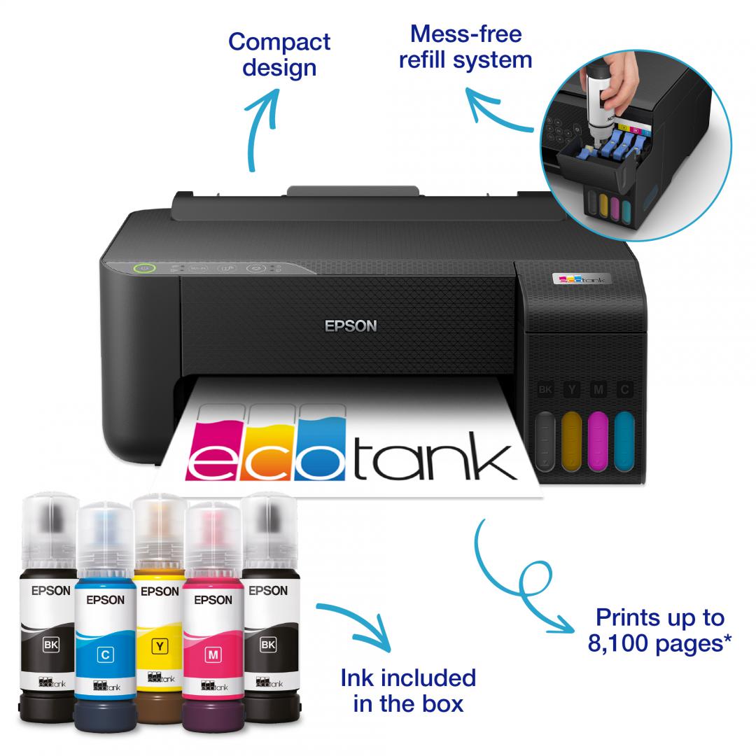 Imprimanta Inkjet CISS Color Epson L1270, A4, Functii: Imprimare, Viteza de Printare Monocrom: 33ppm, Viteza de printare color: 15ppm, Conectivitate:USB|WiFi, Duplex:Nu, ADF:Nu, (incl.TV 11lei) "C11CJ71407"(RAPO)