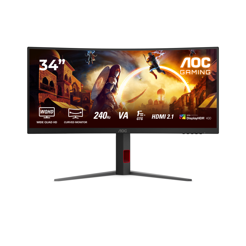 Monitor AOC 34" CU34G4Z, Curvature: 1500R, Diagonal (inch): 34, Diagonal (cm): 87, Aspect ratio: 21:9, Panel: VA, Resolution: 3440x1440, Refresh Rate: 240Hz, Response time GtG: 1ms, Response time MPRT: 0.3ms, Brightness (max): 400 cd/m², Contrast (static)