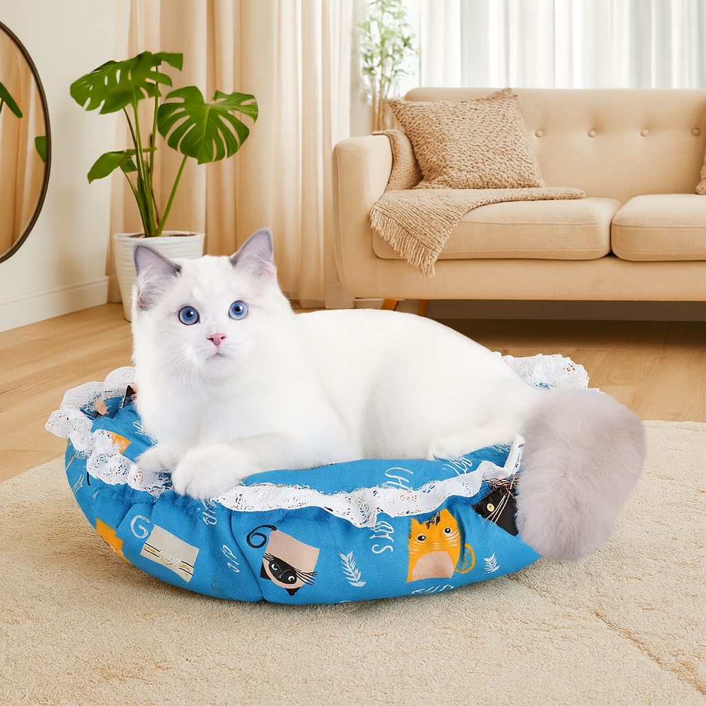 Culcus transformabil pentru pisici, tip saltea cu pereti, 73 cm, albastru