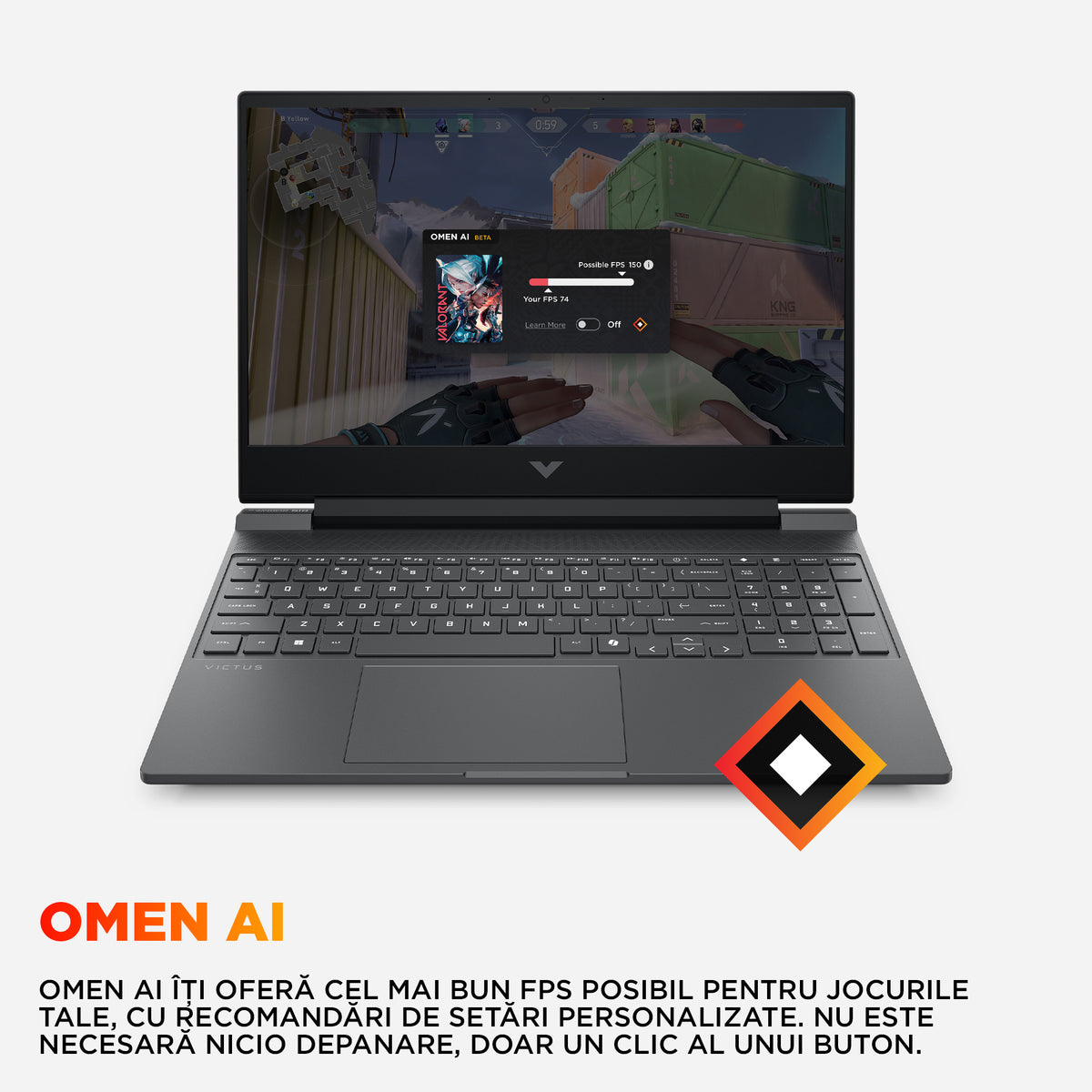 HP Gaming 15.6 Victus 15-fa2104nn, FHD IPS 144Hz, Procesor Intel® CoreTM i7 14650HX (30M Cache, up to 5.20 GHz), 24GB DDR5