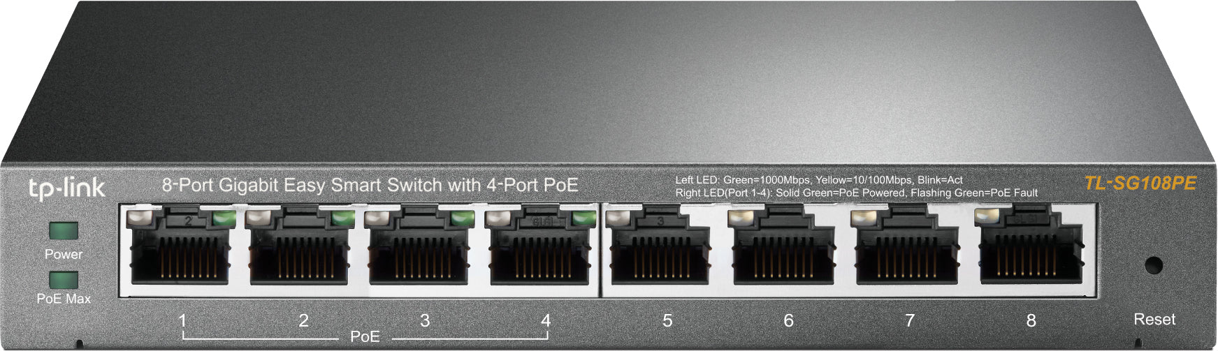SWITCH PoE TP-LINK 8 porturi Gigabit (4 PoE), IEEE 802.3af, carcasa metalica "TL-SG108PE"