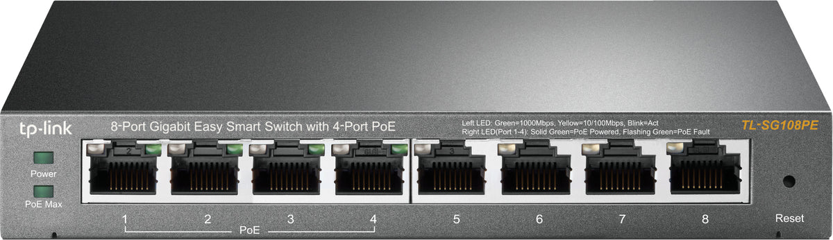 SWITCH PoE Tp-Link 8 porturi Gigabit (4 PoE), IEEE 802.3af, carcasa metalica 