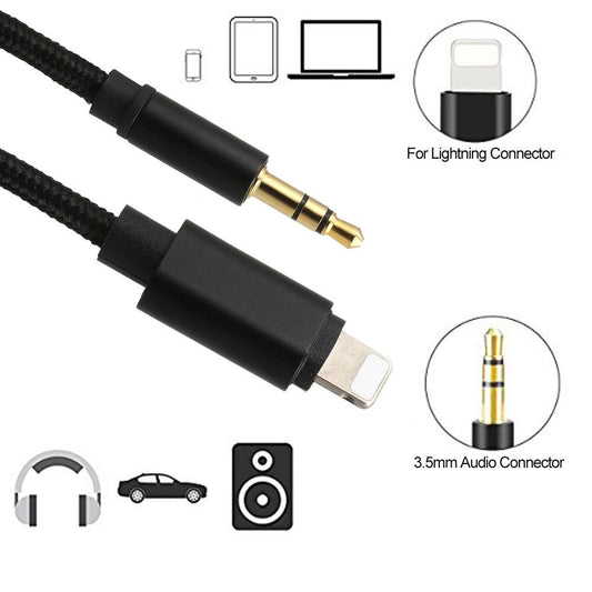 Cablu 2 in 1 Audio si incarcare USB, adaptor Jack 3.5 mm auxiliar compatibil iPhone Flippy, Negru
