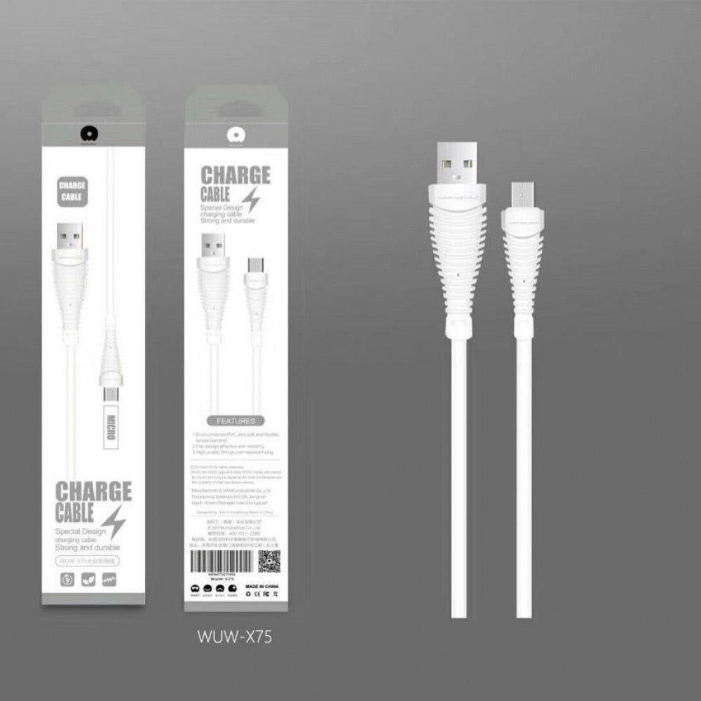 Cablu Date 1A Micro-USB 1 m WUW-X75 Flippy Blister, Alb