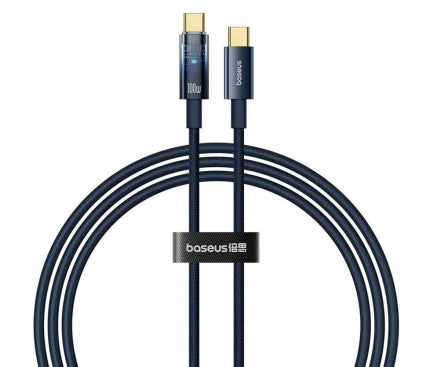 CABLU alimentare si date Baseus Explorer, Fast Charging Data Cable pt. smartphone, USB Type-C la USB Type-C 100W, oprire automata incarcare, braided, 2m, albastru "P10319704321-01" - 6932172660604