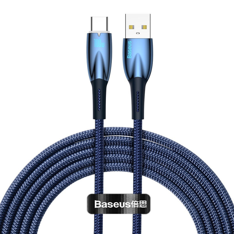 CABLU alimentare si date Baseus Glimmer, Fast Charging Data Cable pt. smartphone, USB la USB Type-C 100W, 2m, albastru "CADH000503" - 6932172618001