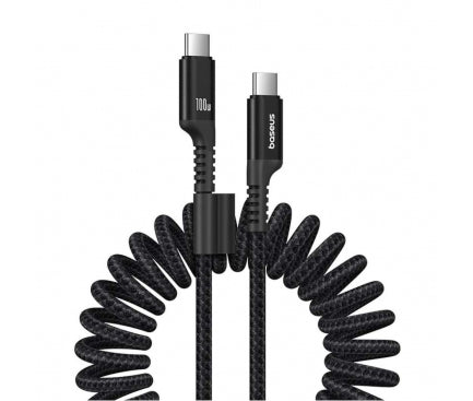 CABLU alimentare si date Baseus Fish-eye, Fast Charging Data Cable pt. smartphone, USB Type-C la USB Type-C 100W, spiralat, 1m, negru "P10320203111-00" - 6932172658007