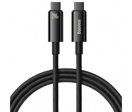 Cablu alimentare si date Baseus Tungsten Gold, Fast Charging Data Cable pt. smartphone, USB Type-C la USB Type-C PD 3.1, 240W, braided, 3m, negru 