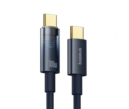 CABLU alimentare si date Baseus Explorer, Fast Charging Data Cable pt. smartphone, USB Type-C la USB Type-C 100W, oprire automata incarcare, braided, 2m, albastru "P10319704321-01" - 6932172660604
