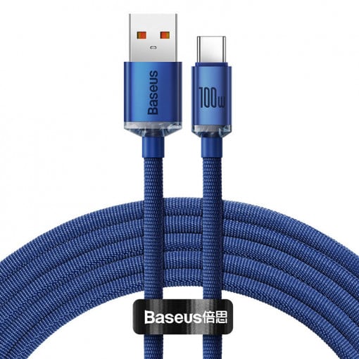 CABLU alimentare si date Baseus Crystal Shine, Fast Charging Data Cable pt. smartphone, USB la USB Type-C 100W, 1.2m, braided, albastru "CAJY000403" - 6932172602819