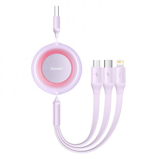 Cablu alimentare si date Baseus Bright Mirror 2, retractabil 3-in-1, pt smartphone,USB la Micro-USB+Lightning + USB Type-C 3.5A, 1.1m, violet 
