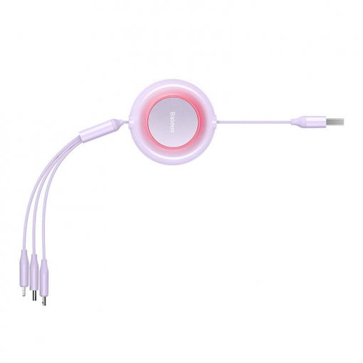 CABLU alimentare si date Baseus Bright Mirror 2, retractabil 3-in-1, pt smartphone,USB la Micro-USB+Lightning + USB Type-C 3.5A, 1.1m, violet "CAMJ010005" - 6932172609078