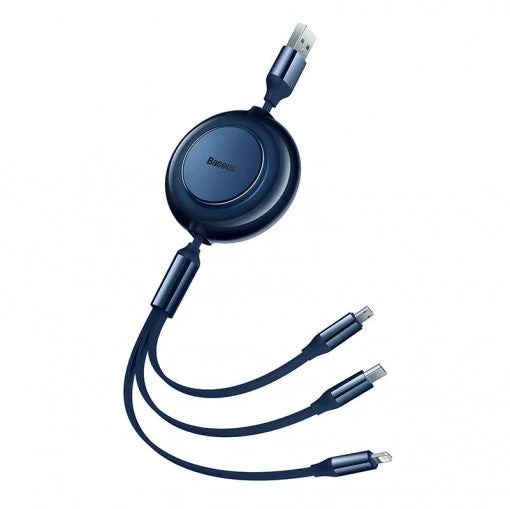 CABLU alimentare si date Baseus Bright Mirror 2 One-for-three Retractable,pt. smartphone,USB la Micro-USB+Lightning +USB Type-C 3.5A, 1.1m,albastru "CAMJ010003" -6932172609054
