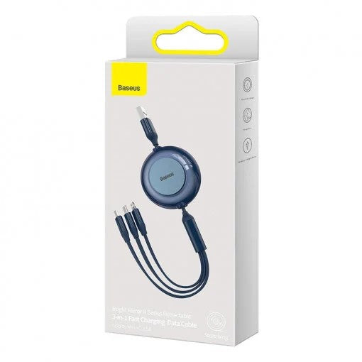 CABLU alimentare si date Baseus Bright Mirror 2 One-for-three Retractable,pt. smartphone,USB la Micro-USB+Lightning +USB Type-C 3.5A, 1.1m,albastru "CAMJ010003" -6932172609054