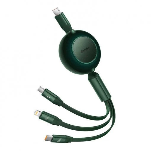 CABLU alimentare si date Baseus Bright Mirror 2 One-for-three Retractable, pt smartphone,USB Type-C la Micro-USB+Lightning + USB Type-C 100W, 1.1m, verde "CAMJ010206" - 6932172609160