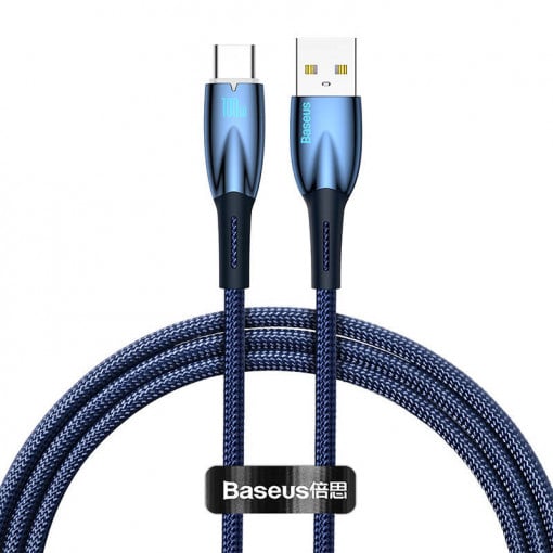 Cablu alimentare si date Baseus Glimmer, Fast Charging Data Cable pt. smartphone, USB la USB Type-C 100W, 1m, albastru 