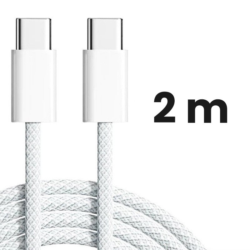 Cablu de Date Universal pentru Telefon, Flippy, Cablu TYPE-C to TYPE-C, Compatibil cu iOS si Android, Fire 160 cupru, 2M, Impletit Nailon, Alb