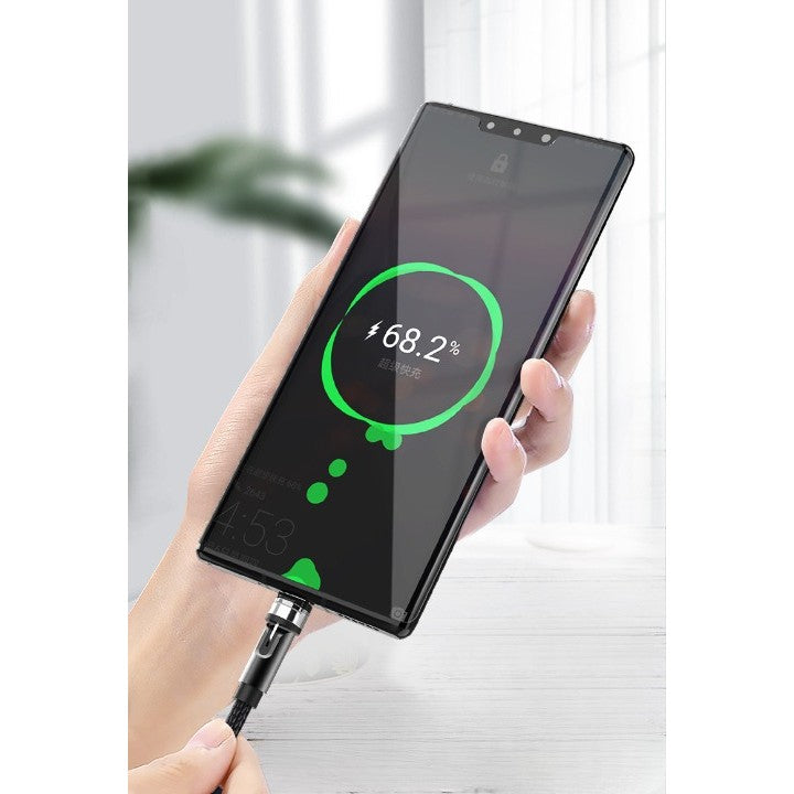 Cablu de incarcare magnetic 3 in 1 360 grade + 180 grade, 1 m, micro, type C, iPhone, 5 V, 2.1 A, Negru