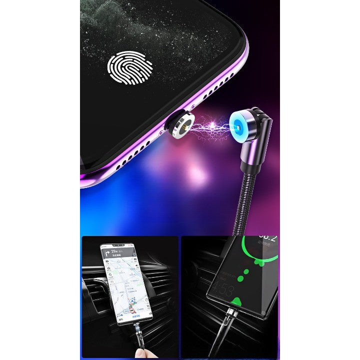 Cablu de incarcare magnetic 3 in 1 360 grade + 180 grade, 1 m, micro, type C, iPhone, 5 V, 2.1 A, Negru
