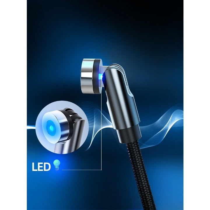 Cablu de incarcare magnetic 3 in 1 360 grade + 180 grade, 2 m, micro, type C, iPhone, 5 V, 2.1 A, Negru