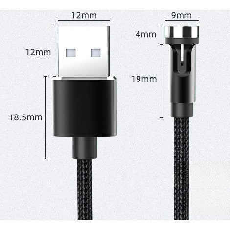 Cablu de incarcare magnetic 3 in 1 360 grade + 180 grade, 2 m, micro, type C, iPhone, 5 V, 2.1 A, Negru