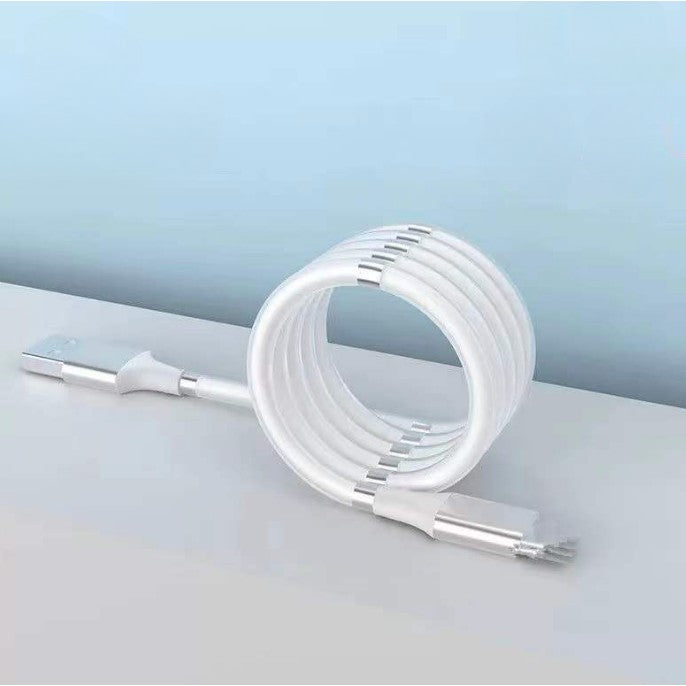 Cablu de incarcare rapida, USB, compatibil Iphone, cu absorbtie magnetica, 1 m, alb