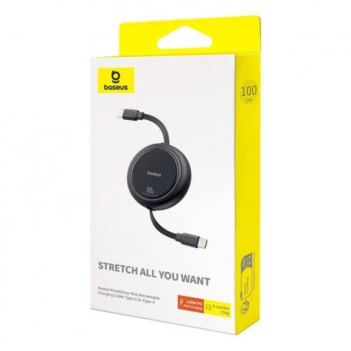 CABLU alimentare si date Baseus Free2Draw Mini, Fast Charging Data Cable pt. smartphone, retractabil, USB Type-C la USB Type-C 100W, 1m, negru "P10364500111-00" - 6932172647537