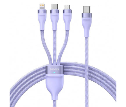 CABLU alimentare si date Baseus Flash Series II One-for-three, pt. smartphone, USB la Micro-USB+Lightning+USB Type-C 100W, 1.2m, violet "CASS030005" - 6932172608736
