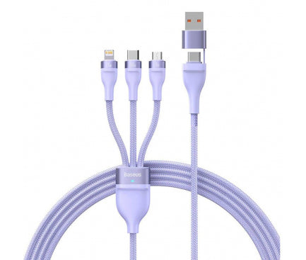 CABLU alimentare si date Baseus Flash Series II One-for-three, pt. smartphone, USB si USB Type-C la Micro-USB+Lightning+USB Type-C 100W, 1.2m, violet "CASS030105" - 6932172608767