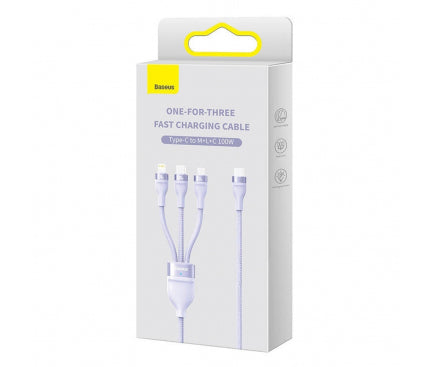CABLU alimentare si date Baseus Flash Series II One-for-three, pt. smartphone, USB la Micro-USB+Lightning+USB Type-C 100W, 1.2m, violet "CASS030005" - 6932172608736