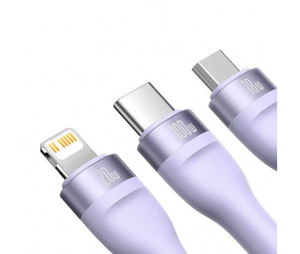 CABLU alimentare si date Baseus Flash Series II One-for-three, pt. smartphone, USB si USB Type-C la Micro-USB+Lightning+USB Type-C 100W, 1.2m, violet "CASS030105" - 6932172608767