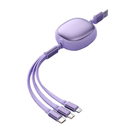 Cablu Retractabil Universal pentru Telefon, Flippy, Universal 3in1 pentru Orice Tip de Telefon, Micro-USB, Lightning, TYPE-C, 1.2M, Mov