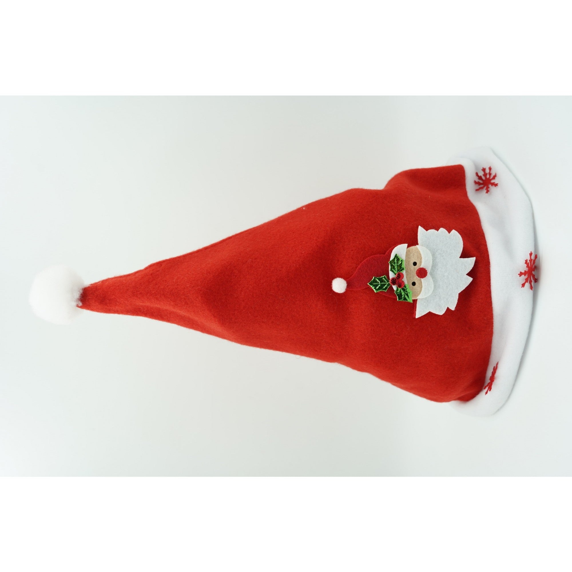 Caciulita de Mos Craciun,cu model de Mos Craciun si ornament fulg de nea, rosie, marime universala, material textil