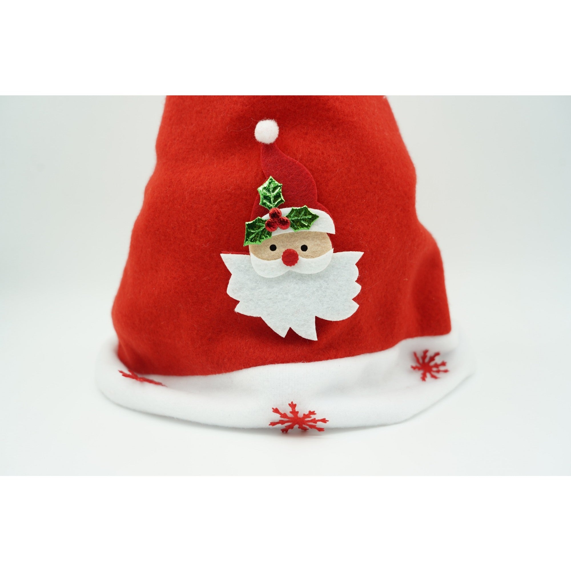 Caciulita de Mos Craciun,cu model de Mos Craciun si ornament fulg de nea, rosie, marime universala, material textil