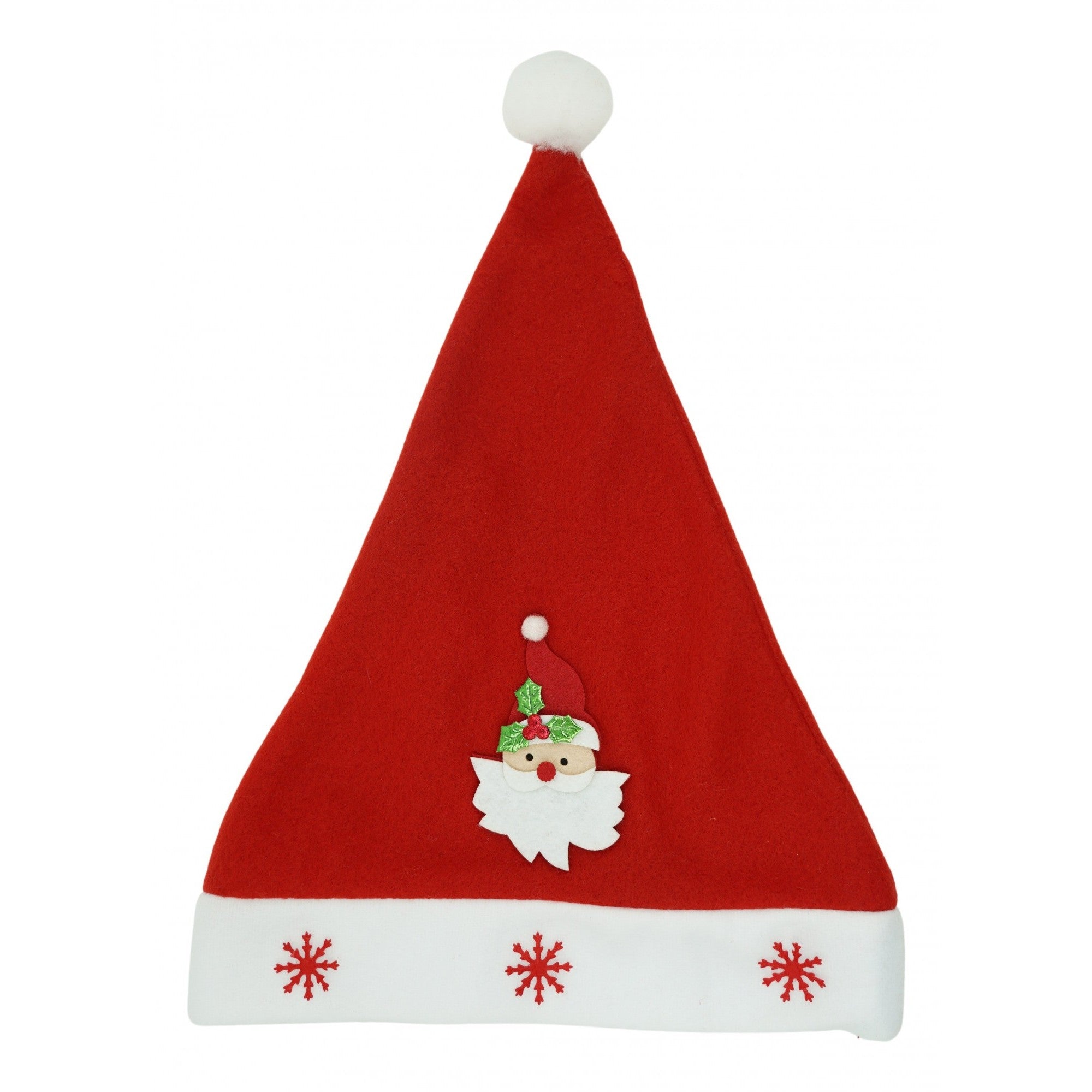 Caciulita de Mos Craciun,cu model de Mos Craciun si ornament fulg de nea, rosie, marime universala, material textil