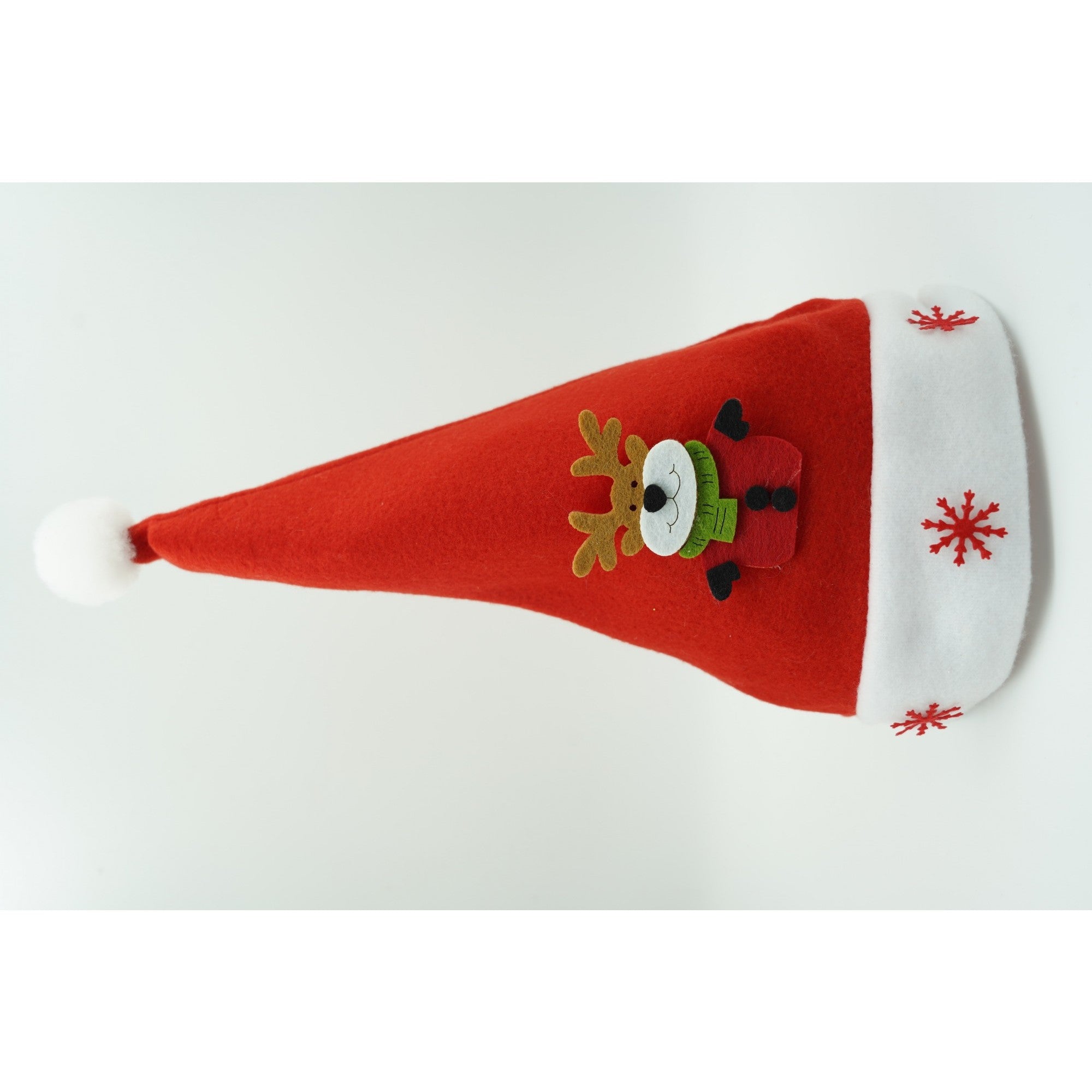 Caciulita de Mos Craciun,cu model de Ren si ornament fulg de nea, rosie, marime universala, material textil