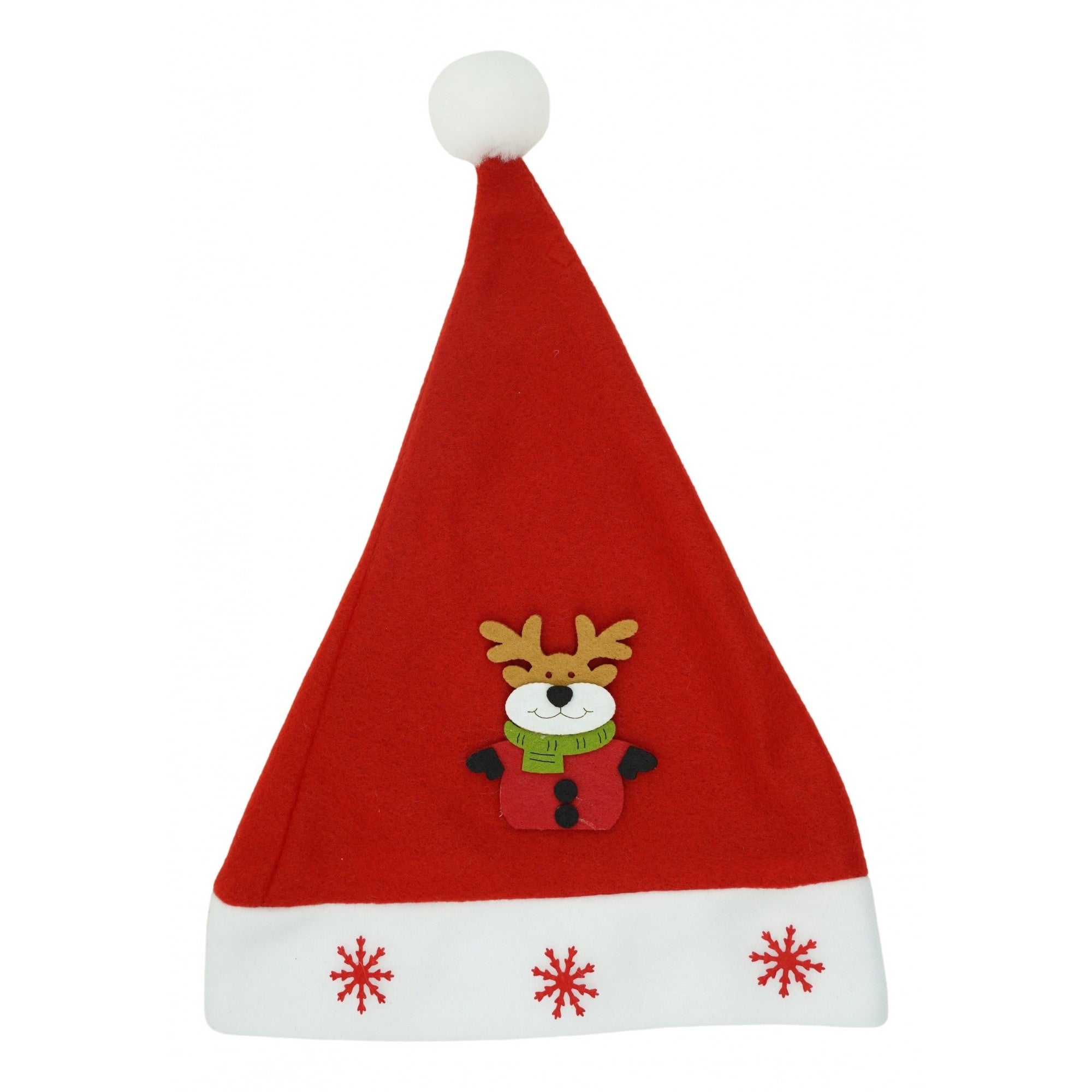 Caciulita de Mos Craciun,cu model de Ren si ornament fulg de nea, rosie, marime universala, material textil