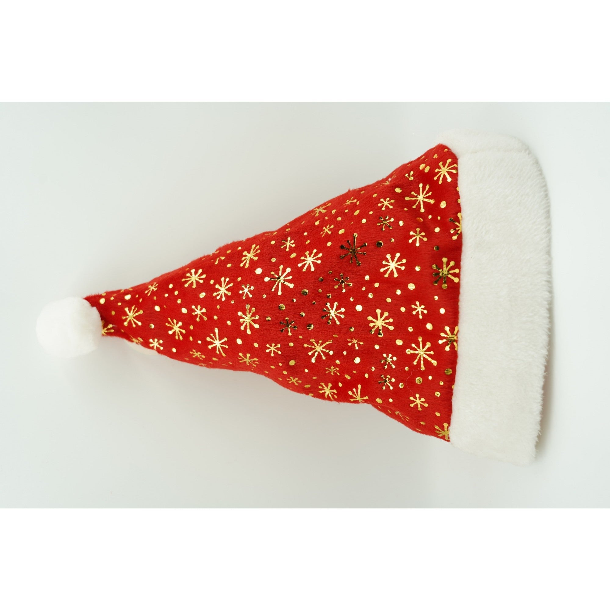Caciulita de Mos Craciun,cu ornament auriu fulg de nea, rosie, marime universala, material textil