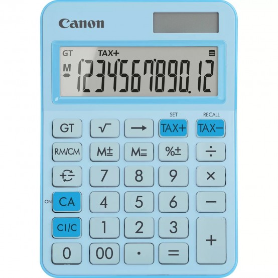 Calculator de birou Canon, LS-125KB PBL, Pastel Blue, LCD 12-digit, dim.car. 18.6 mm, Dual-Power (solara si baterie LR44)