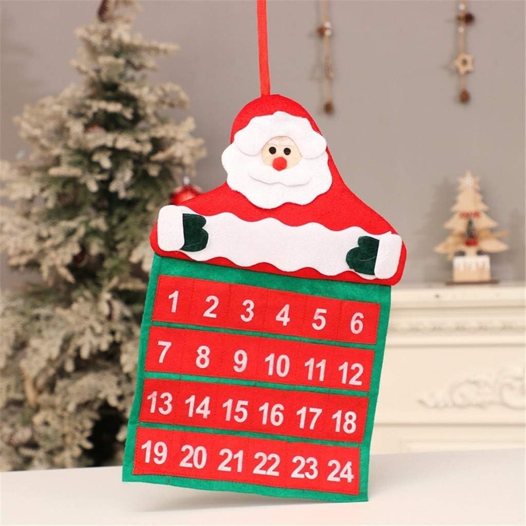 Calendar de Craciun Mos Craciun, tip decoratiune, material poliester, cu buzunarele, pentru brad sau prete, 20 x 30 cm, multicolor